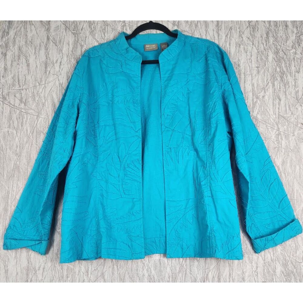 Chico's Women's Embellished Turquoise Jacket Size XL (3) Retro Boho Colquette